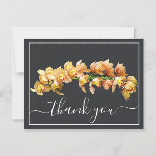 Carte Postale Fond gris de remerciement d'orchidée jaune orange 
