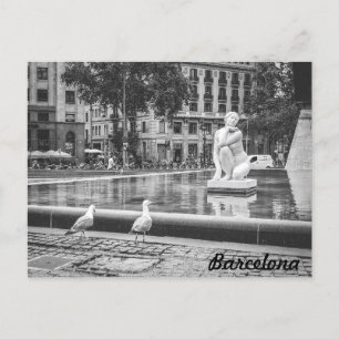 Carte Postale Fontaine BnW Plaça de Catalunya, Barcelone