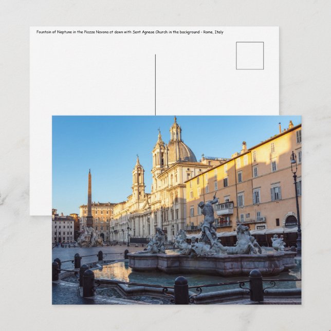 Carte Postale Fontaine de Neptune sur la Piazza Navona - Rome (Devant / Derrière)