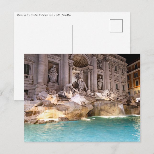 Carte Postale Fontaine de Trévi la nuit - Rome, Italie (Devant / Derrière)