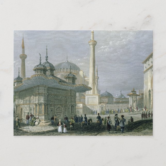 Carte Postale Fontaine et Carré de Sainte-Sophie, Istanbul, grav (Devant)