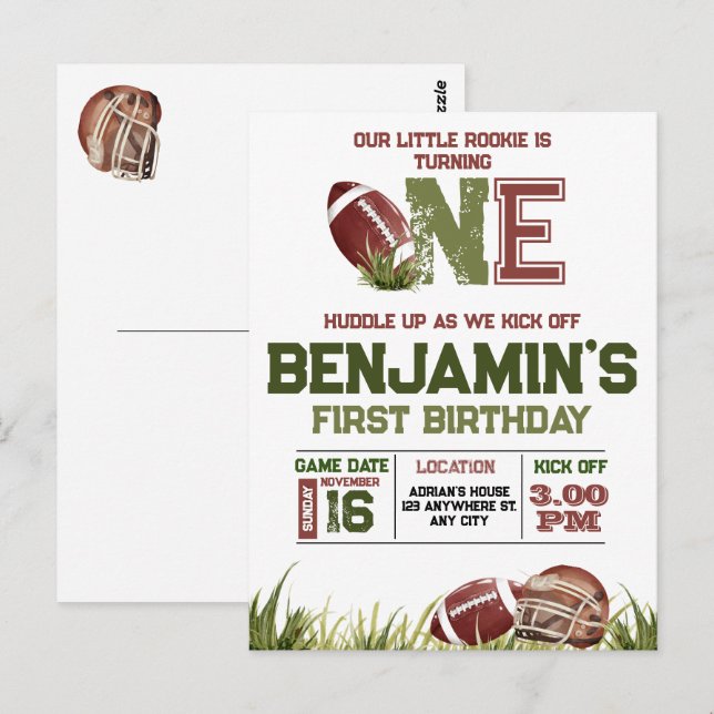Carte Postale Football Première Année Down Football Fête d'anniv (Devant / Derrière)