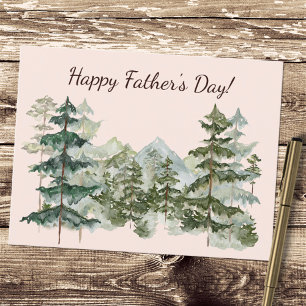 Carte Postale Forêt aquarelle et montagne Fête des pères rustiqu