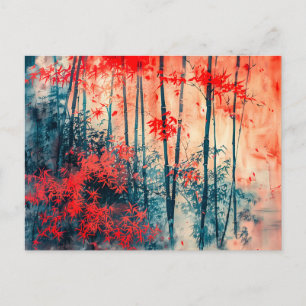 Carte Postale Forêt de bambou tranquille à l'aquarelle chinoise