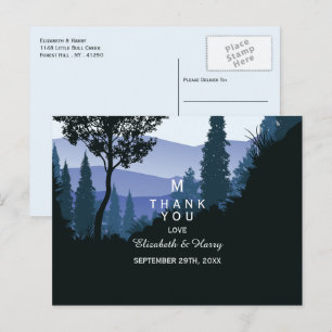Carte Postale Forêt de bois bleu, Merci Mariage rustique