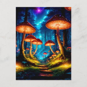 Carte Postale Forêt de champignons magique de minuit