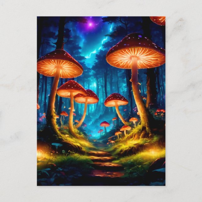 Carte Postale Forêt de champignons magique de minuit (Devant)