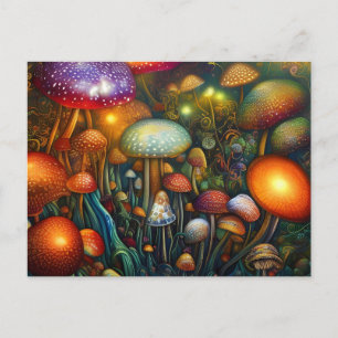 Carte Postale Forêt de champignons psychédéliques colorés
