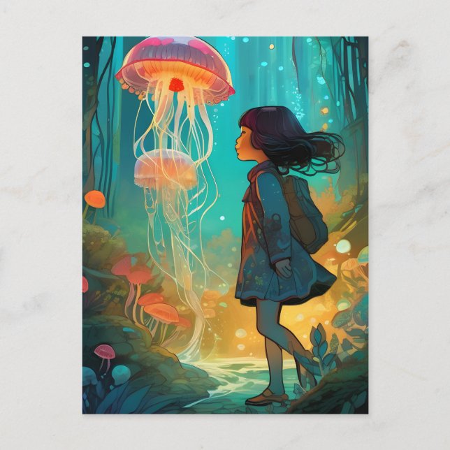 Carte Postale Forêt de méduses fantaisie fille (Devant)