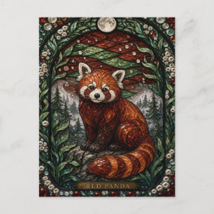 Carte Postale Forêt de montagne de Panda roux Illumina vitrail