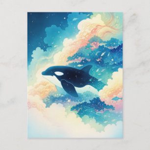 Carte Postale Forêt de nuages surréaliste de baleines orques