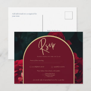Carte Postale Forêt des Roses Rouges Vert Mariage d'hiver RSVP