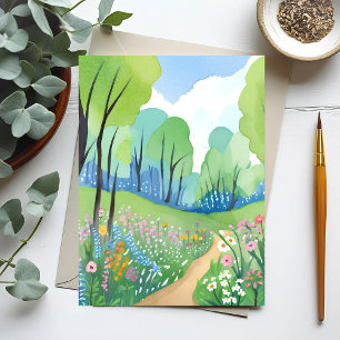 Carte Postale Forêt Florale Fleurs Sauvages Aquarelle Nature