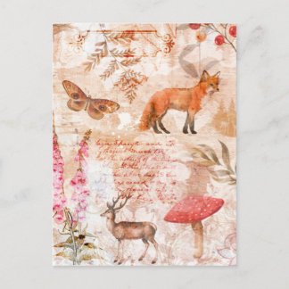 Carte Postale Forêt forestière Faune Renard Bécasseau à cerfs Au
