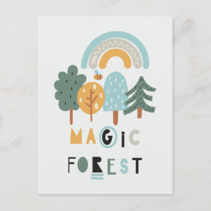 Carte Postale Forêt magique arc-en-ciel mignonne