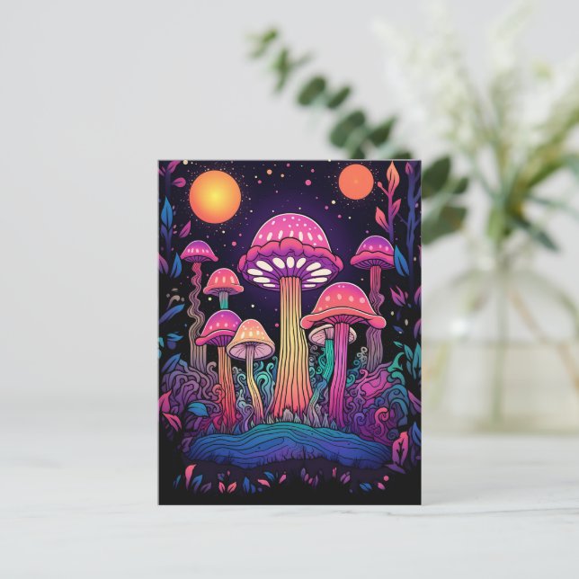 Carte Postale Forêt mystique de champignons du néon (Debout devant)