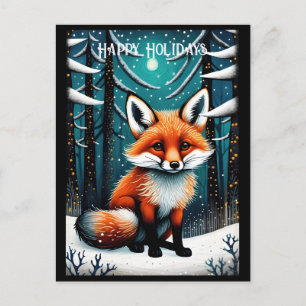 Carte Postale Forêt neigeuse mignonne Fox Noël vacances