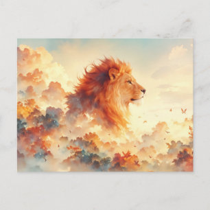 Carte Postale Forêt nuageuse majestueuse du lion au coucher du s