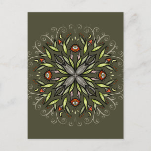 Carte Postale Forêt sombre Verte Goblincore Champignon Yeux Trip