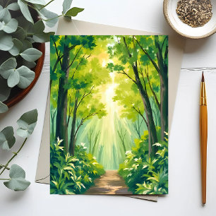 Carte Postale Forêt verte luxuriante Paysage de nature aquarel
