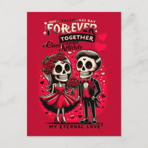 Carte Postale Forever amour squelette vieille école style tatoua