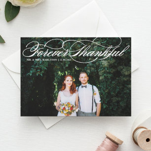 Carte Postale Forever Thankful élégant Mariage de script Merci