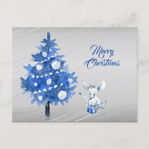 Carte Postale Forfait Souris Rustique Arbre Bleu Noël