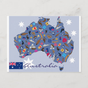 Carte Postale Forme du pays Australie avec des icônes