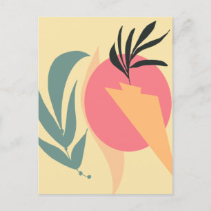 Carte Postale Formes d'illustration végétale abstraite Rose Jaun