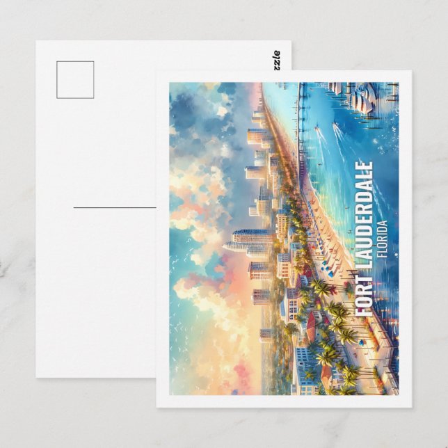 Carte Postale Fort Lauderdale Floride US Famous Place aquarelle (Devant / Derrière)