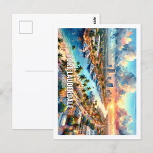 Carte Postale Fort Lauderdale Floride US Famous Place aquarelle