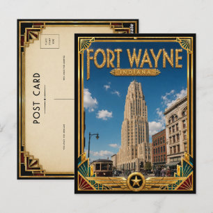 Carte Postale Fort Wayne Indiana Art Déco vintage de l'âge d'or