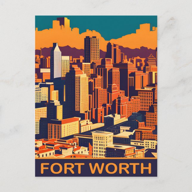 Carte Postale Fort Worth, Texas, City Skyline, Voyage (Devant)