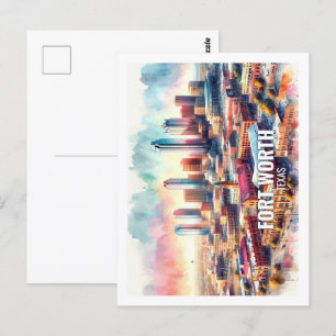 Carte Postale Fort worth Texas Famous Travel Places aquarelle