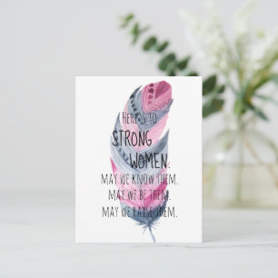 Carte Postale Forte Femmes Aquarelle rose Gris Boho Plumes