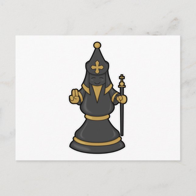 Carte Postale Fou, pièce de jeu d'échecs avec bâton (Devant)