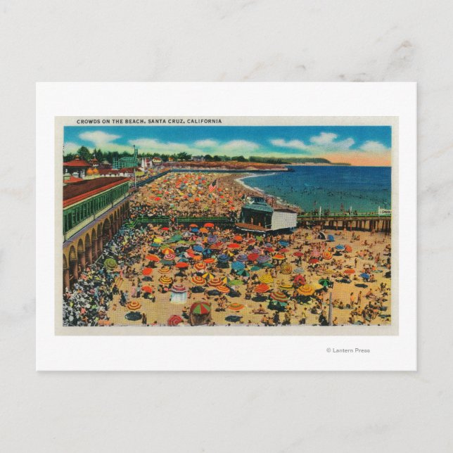 Carte Postale Foules sur la plage, Père Noël CruzSanta Cruz, CA (Devant)