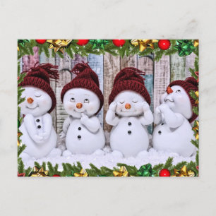 Carte Postale Four smiling toy snowmen