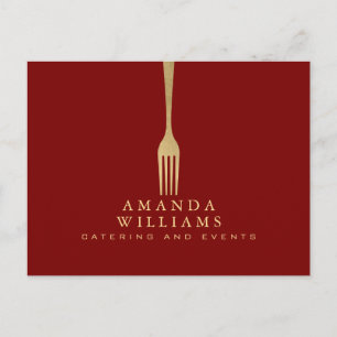 Carte Postale Fourchette en Or Faux Moderne Logo Traiteur sur Fo
