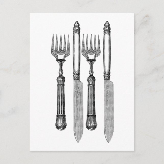 Carte Postale Fourchette et couteau Vintage (Devant)
