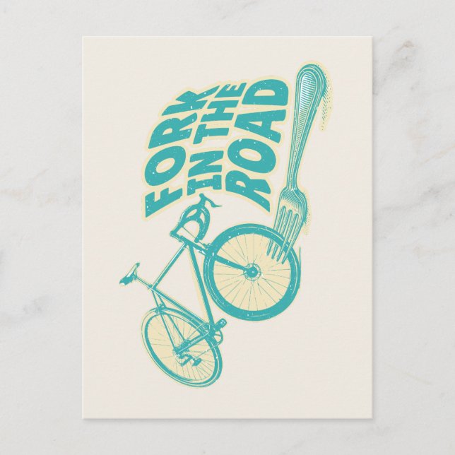 Carte Postale Fourchette sur la route Vélo drôle (Devant)