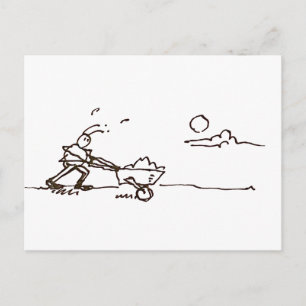 Carte Postale Fourmi de dessin animé drôle et occupée poussant u