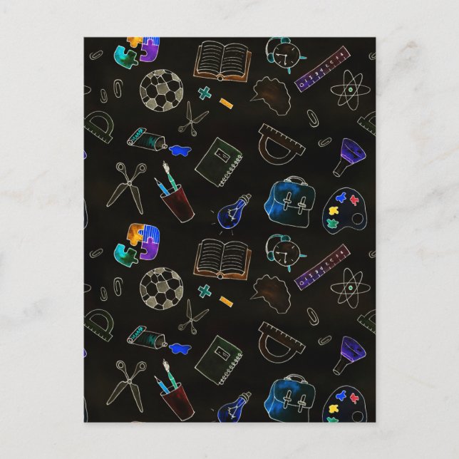 Carte Postale Fournitures scolaires motifs, école (Devant)