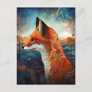 Carte Postale Fox Abstrait Surreal Modern Boho Imaginaire Art