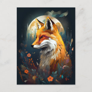 Carte Postale Fox Abstrait Surreal Modern Boho Imaginaire Art