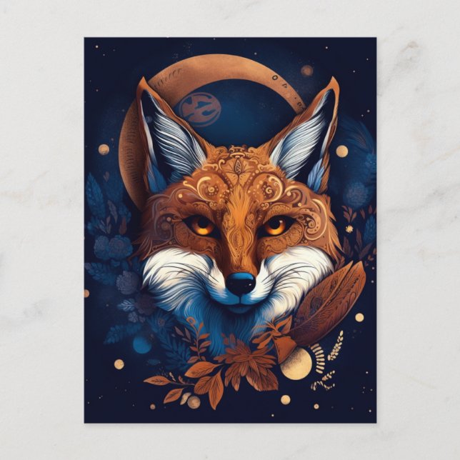 Carte Postale Fox Abstrait Surreal Modern Boho Imaginaire Art (Devant)