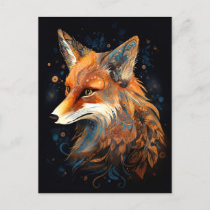 Carte Postale Fox Abstrait Surreal Modern Boho Imaginaire Art