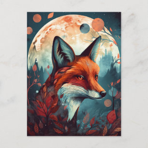 Carte Postale Fox Abstrait Surreal Modern Boho Imaginaire Art