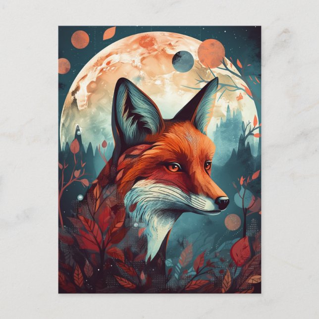 Carte Postale Fox Abstrait Surreal Modern Boho Imaginaire Art (Devant)