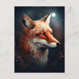 Carte Postale Fox Abstrait Surreal Modern Boho Imaginaire Art